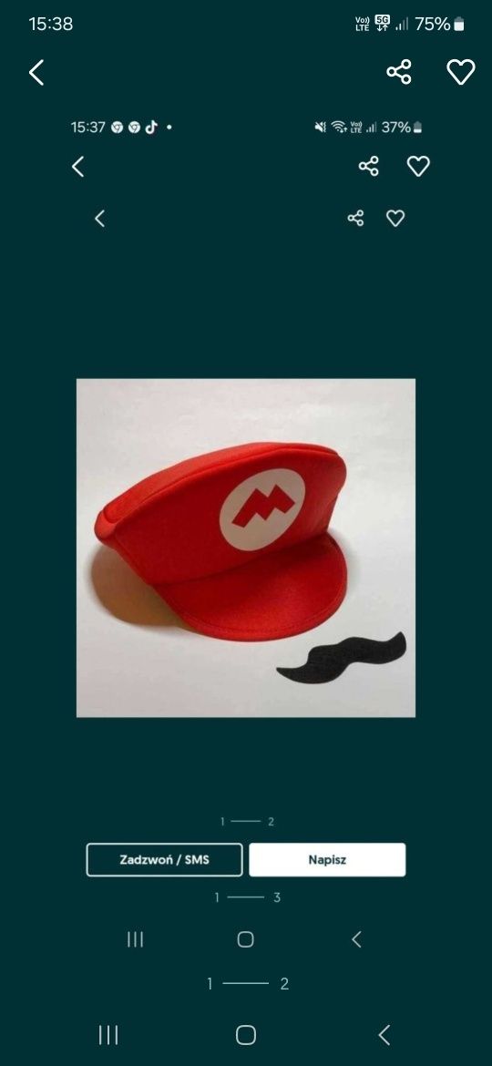 2 czapki luigi + mario + wąsy
