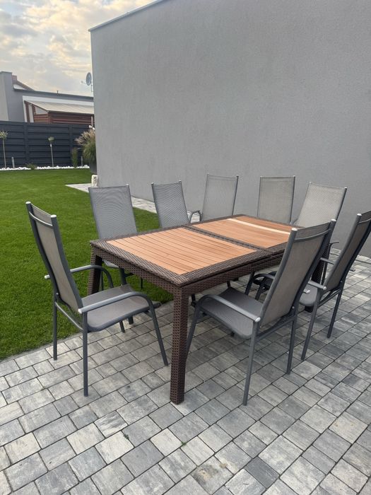 Duzy stol ogrodowy rozkladany 230x100 na taras + krzesla