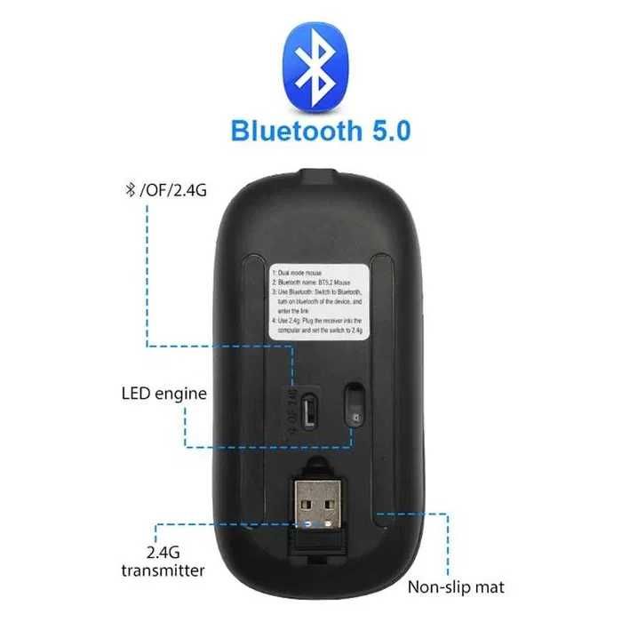 Безпровідна мишка 2.4G Bluetooth RGB Andoid IOS