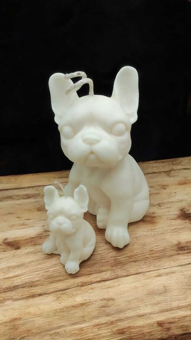 Świeczka sojowa wolnostojąca pies buldog francuski z młodym XXL