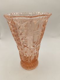 Szklany wazon rozalinowy Ząbkowice rozeta 19 cm Art Deco szkło kolorow