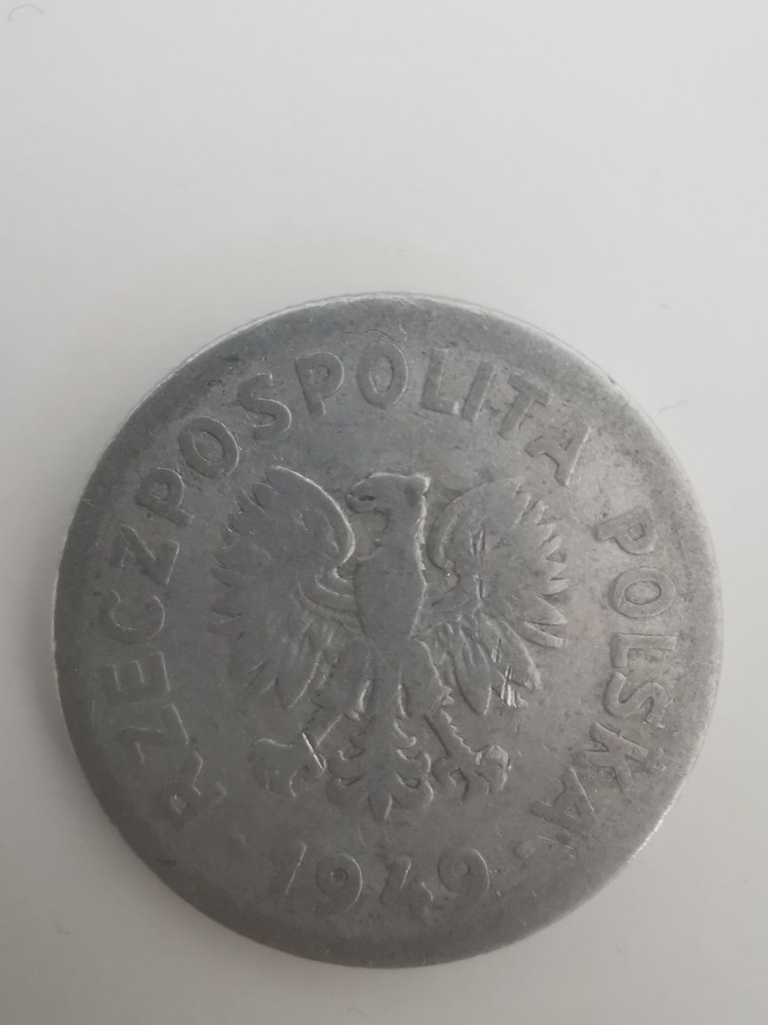 Stara Moneta 1 złoty 1949 rok PRL bez znaku mennicy Unikat