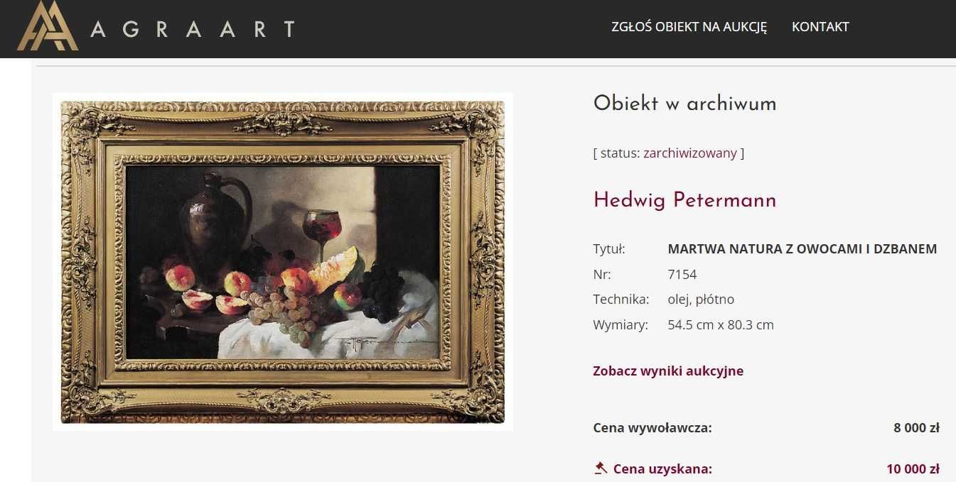 Obraz Hedwig Petermann/notowania DESA/Agra-Art 6.000zł-10.000zł