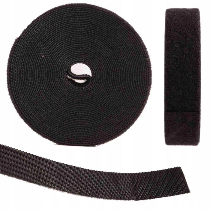 Czarna opaska rzepowa 5m x 20mm – organizer do kabli Geko G01399