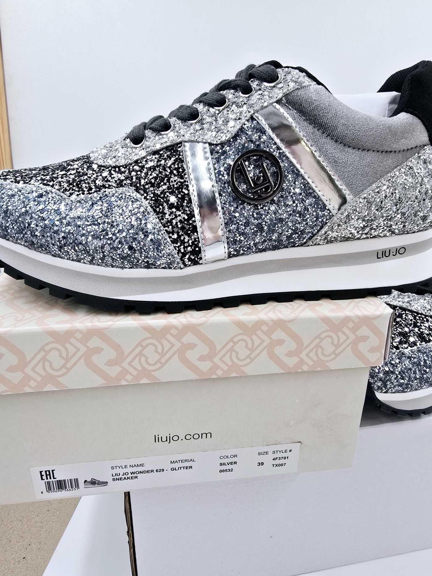 Sneakersy Liu Jo Wonder 629 buty brokatowe srebrne R.39  LI76N