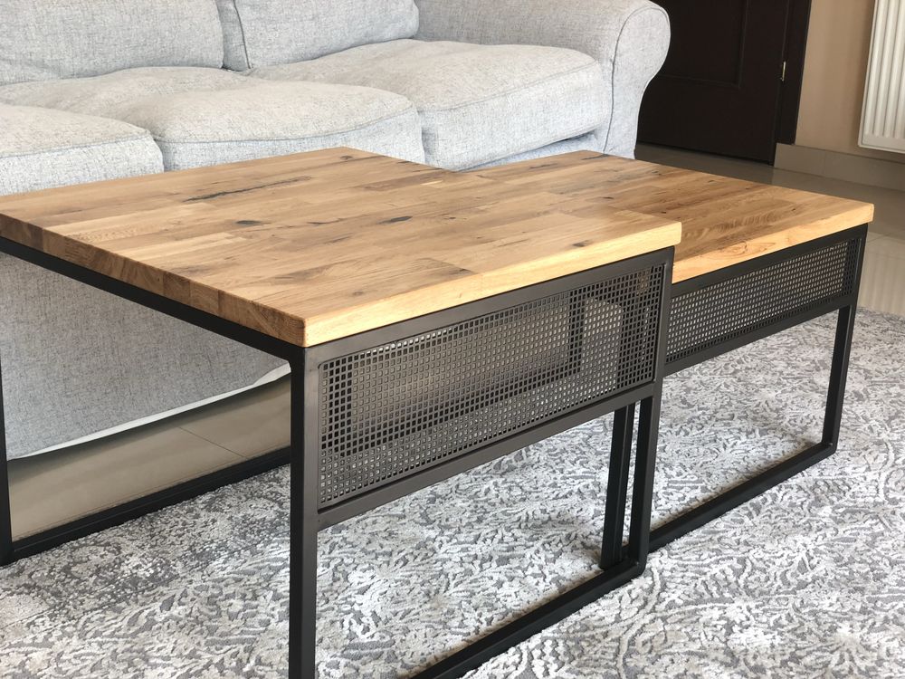 Stolik kawowy industrialny , lite drewno Dąb
