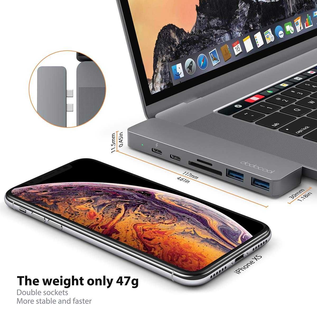 Dodocool DC66GY-1 Hub 7w1 USB-C HDMI 4K SD 100W Macbook