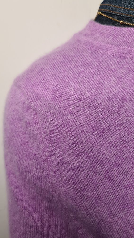Sweter liliowy Fioletowy Wrzosowy 100% Kaszmir. Rozmiar L 40