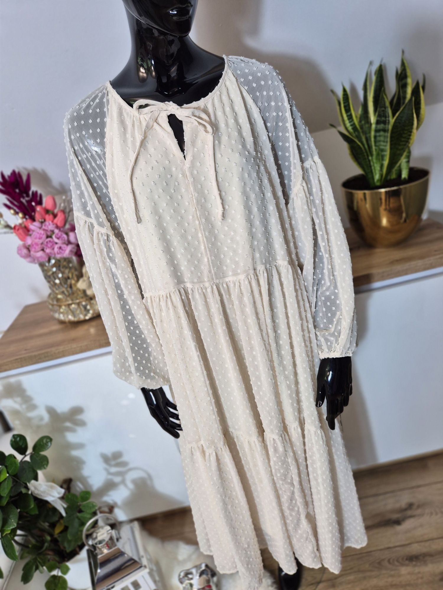 Długa kremowa beżowa sukienka damska maxi Dazy L Oversize plus size wi