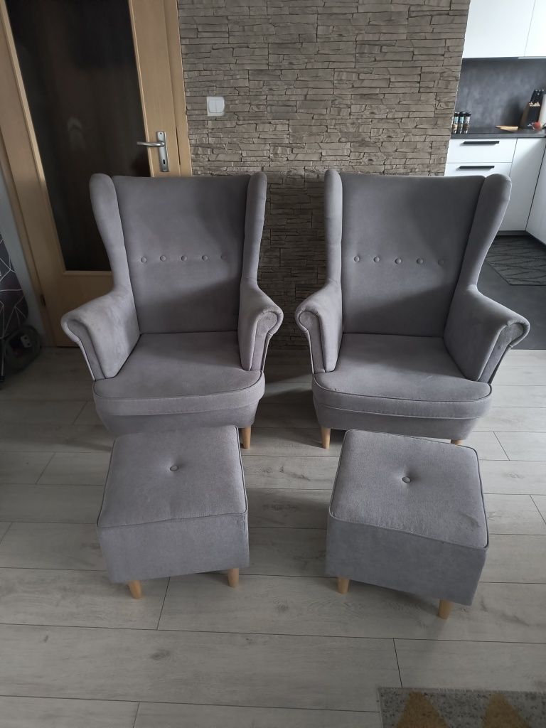Komplet wypoczynkowy skandynawski do salonu sofa i 2 fotele Szary