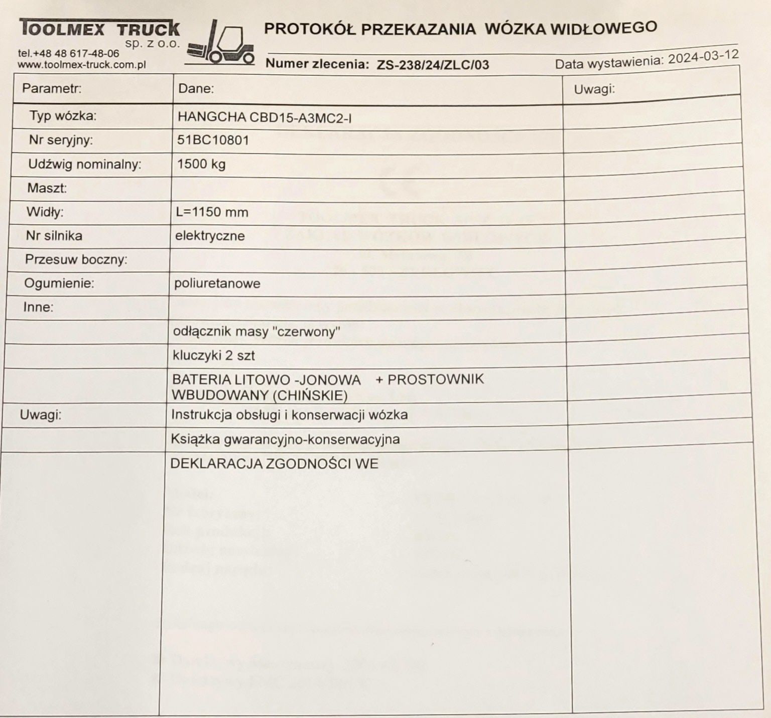 Wózek paletowy elektryczny 1500kg Nowy HC Hangcha CBD15-A3MC2-I