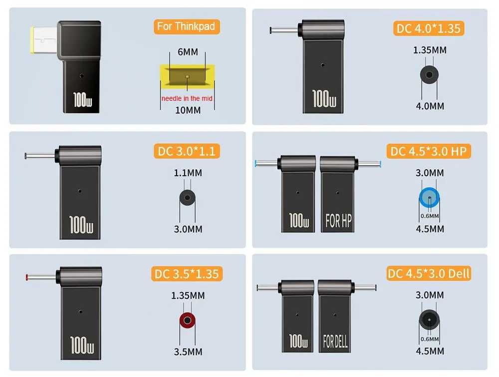 4.0×1.35  3.0×1.1 100W 20V 5A Конектор живлення ноутбука PD Tуре-С DC