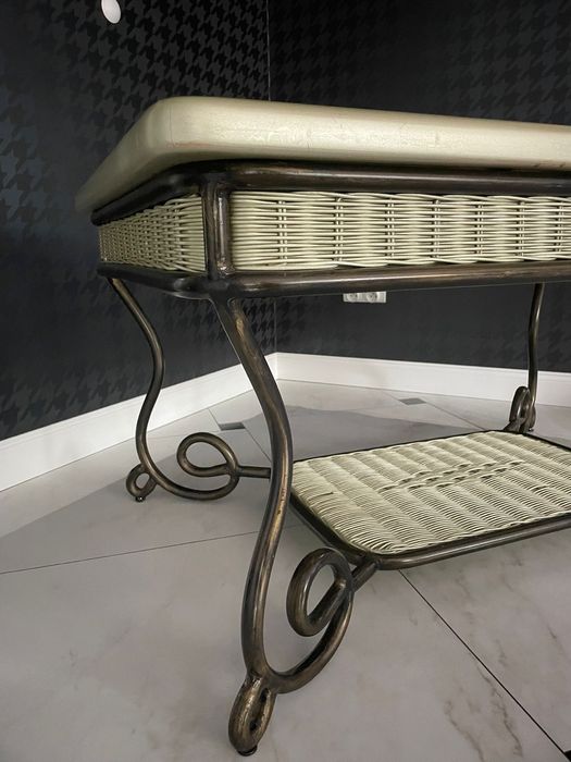 Komplet mebli KLER Rattan Prestige – kuty metal, perłowa zieleń