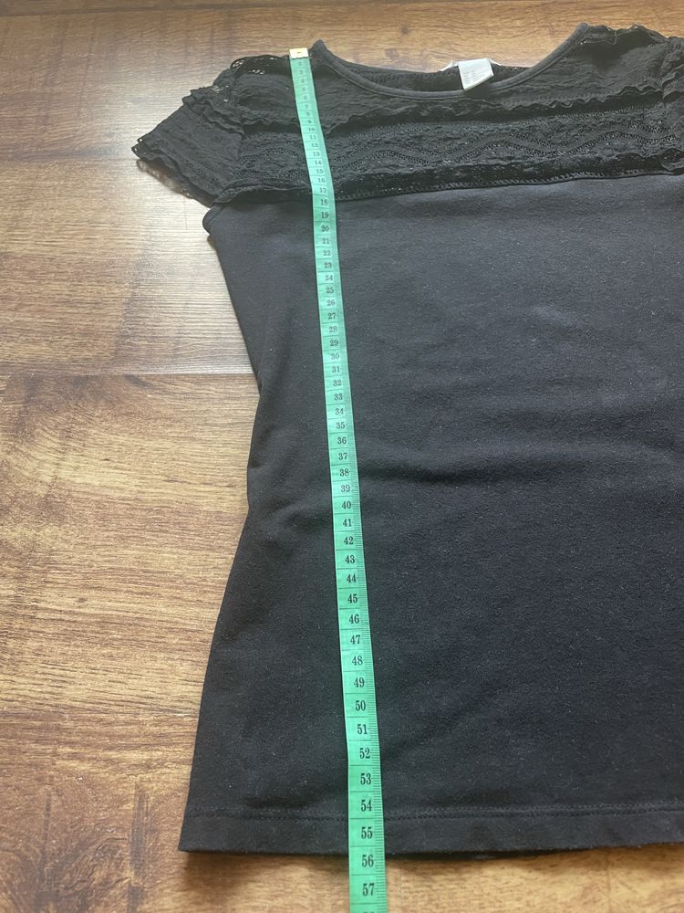 Czarna bluzka z krótkim rękawem koronka H&M 34 XS
