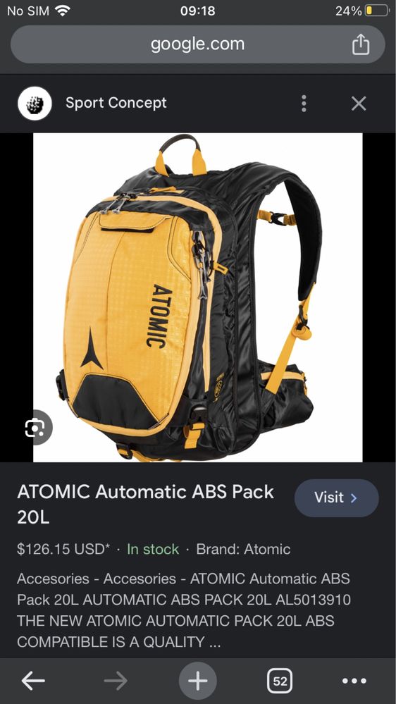 Туристический рюкзак Atomic automatic ABS Pack 20L туристичний