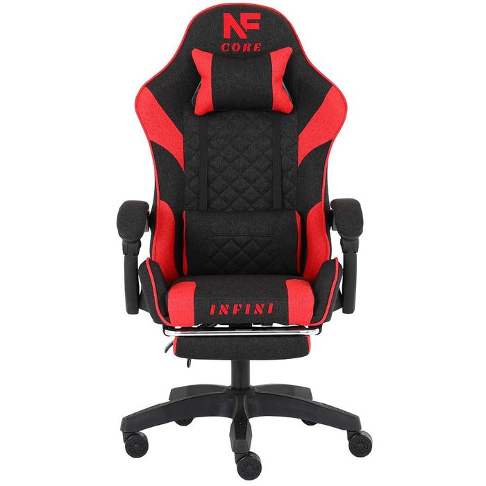 Fotel Gamingowy Infini Core Red - Oddychająca Tkanina, Podnóżek
