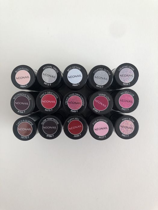 15x lakier hybrydowy neonail różne kolory, brokatowe