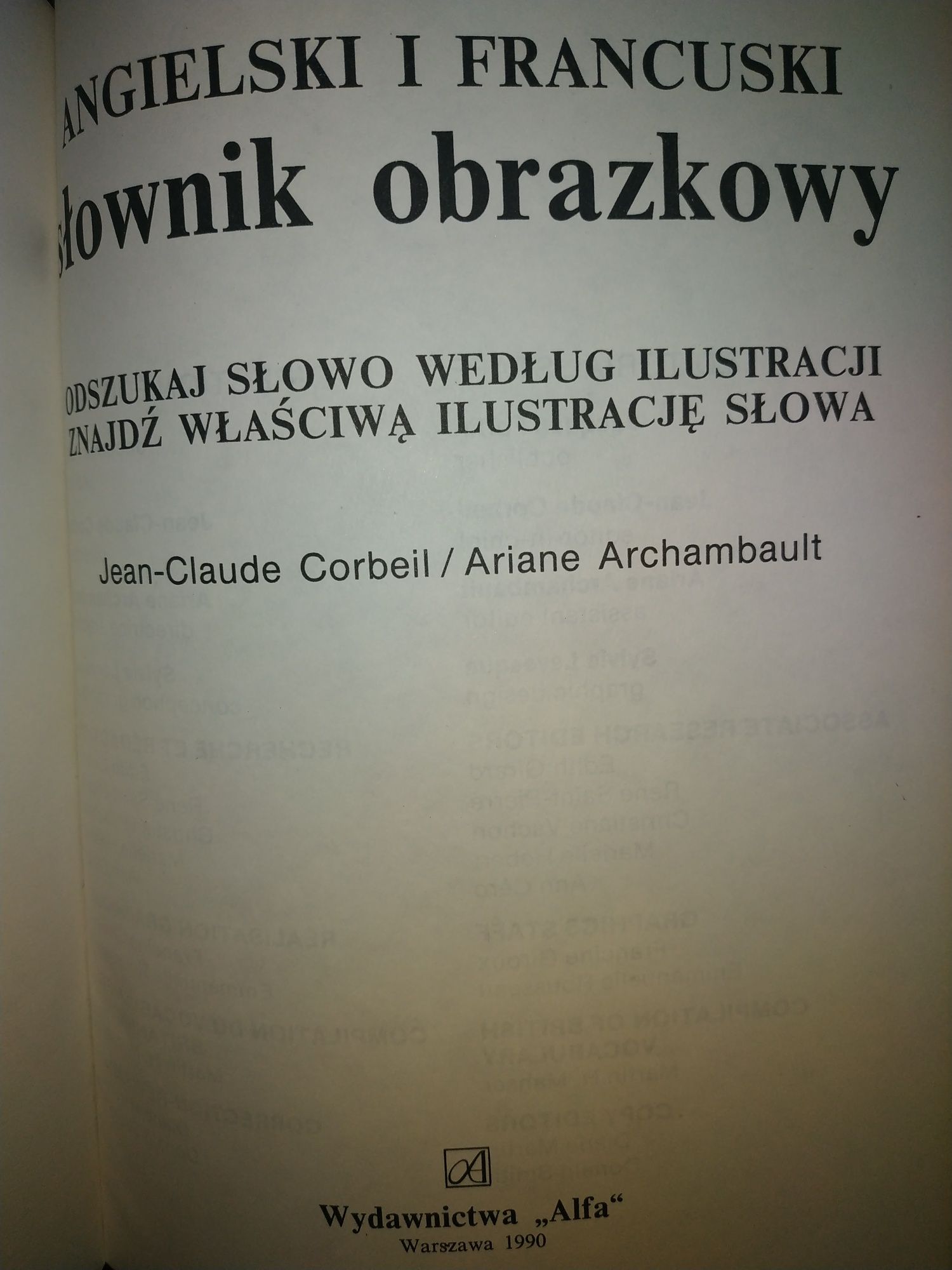 Angielski i francuski słownik obrazkowy J. Corbeil
