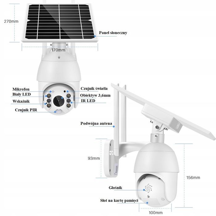 Kamera Solarna Zewnętrzna Obrotowa IP Wifi Full HD