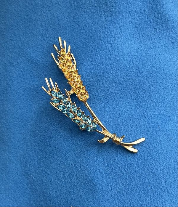 Брошка блакитно-жовті колоски