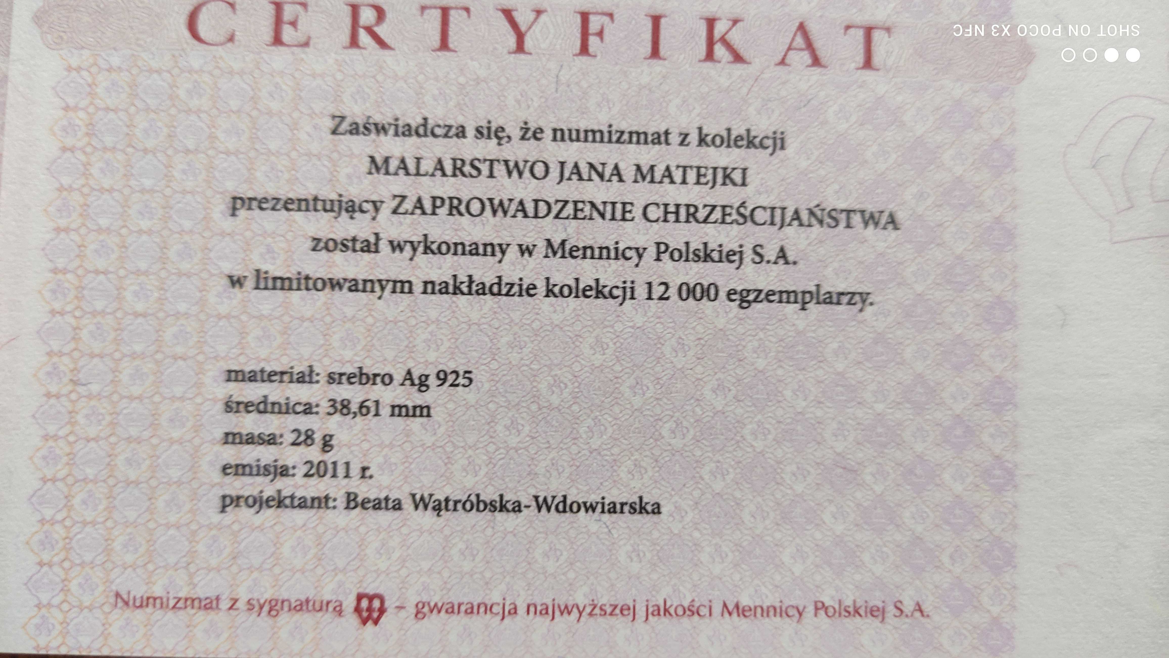 Zestaw medali srebrnych Jan Matejko 12 szt srebro Ag mennicze.