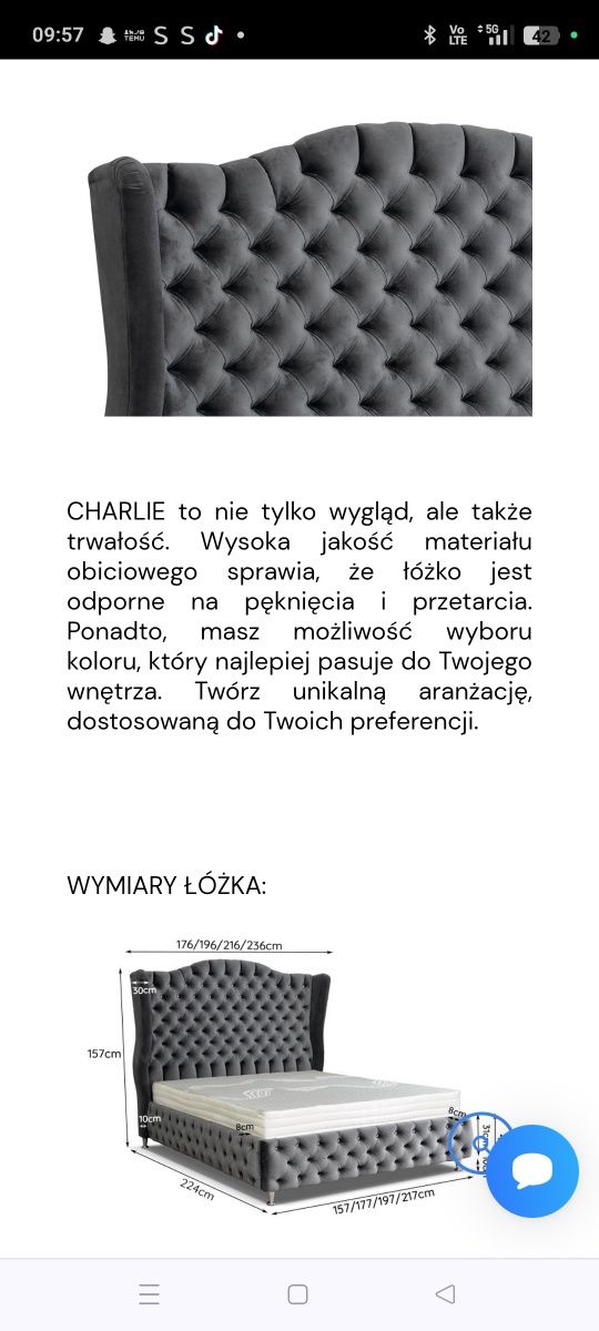 Łóżko duże tapicerowane z zagłówkiem plus materac