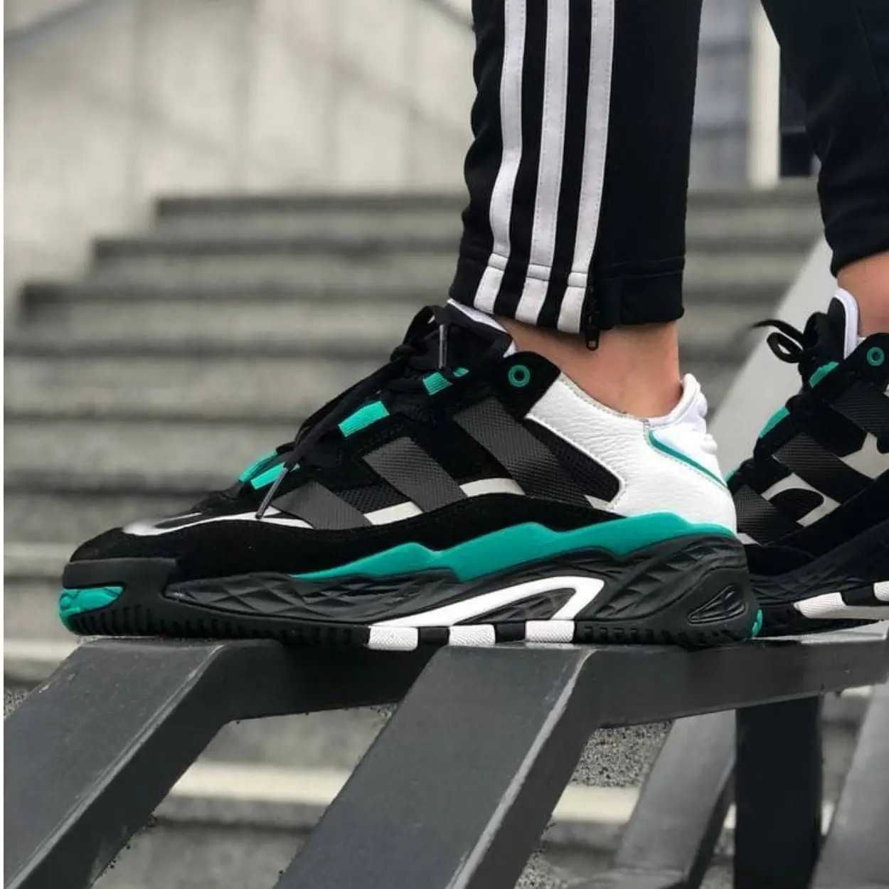 Кроссовки Мужские /Кросівки Adidas Niteball Black Green/Premium Lux