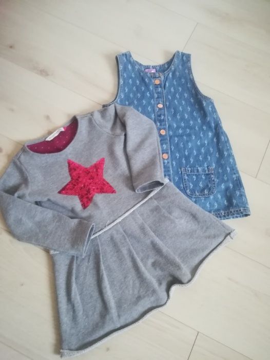 sukienka dresowa z gwiazdą w cekiny jeansowa na guziki z przodu 98