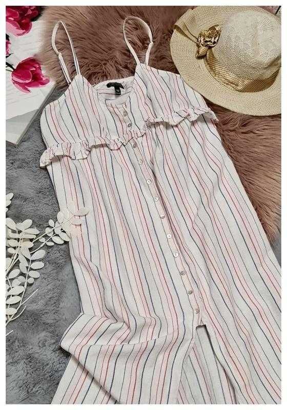 Белый хлопковый сарафан в полоску на бретелях Topshop р. S/М