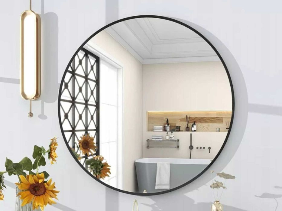 Nowoczesne LUSTRO OKRĄGŁE 60cm Loft Czarne Wiszące Metalowe WYPRZEDAŻ