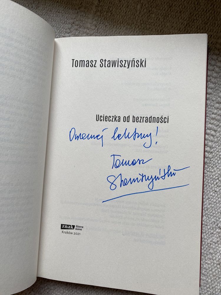 Ucieczka od bezradności, T. Stawiszyński, autograf