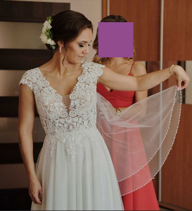 Suknia ślubna rozmiar S stan idealny + welon + pokrowiec+ wieszak