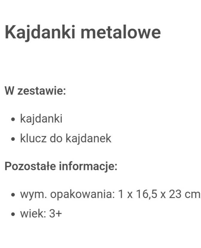 Kajdanki metalowe dla dziecka zabawka policja złodziej policjant