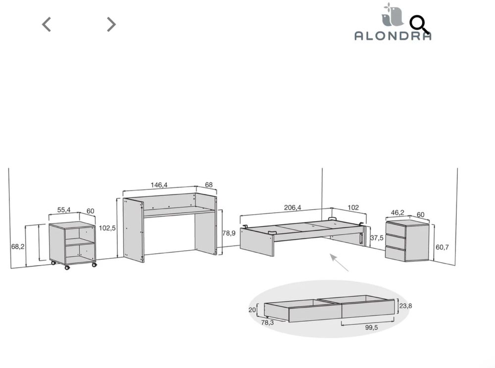 Berço convertível com cama extra/gavetas (70x140 cm) branco