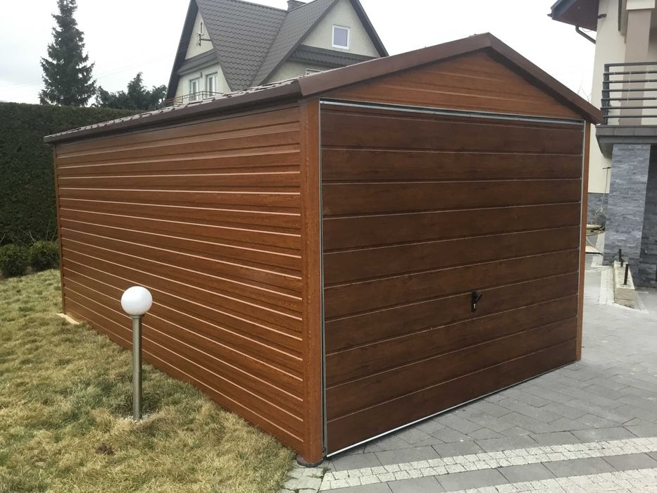 Garaż blaszany premium drewnopodobny 3x5 blachodachówka