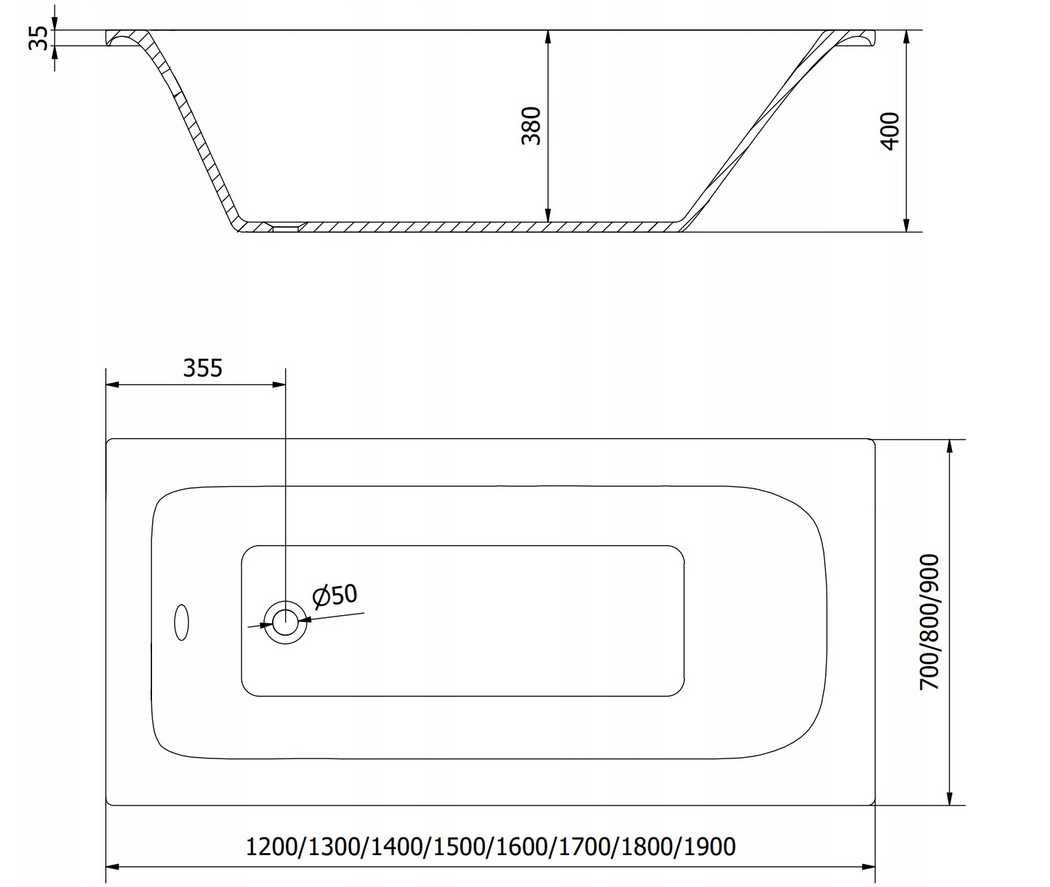 Nowa wanna 160 x 70 cm z obudową + parawan 1-skrzydłowy 100 cm czarny