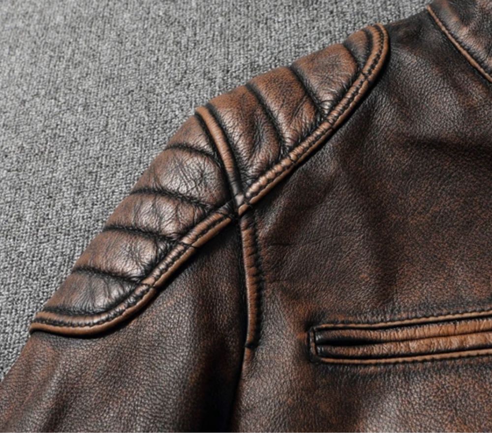 Męska kurtka skóra naturalna vintage bikerka ramoneska moto jacket