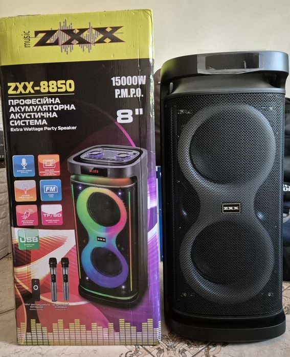 Портативная колонка ZXX на 60Вт с Bluetooth караоке и RGB подсветкой.