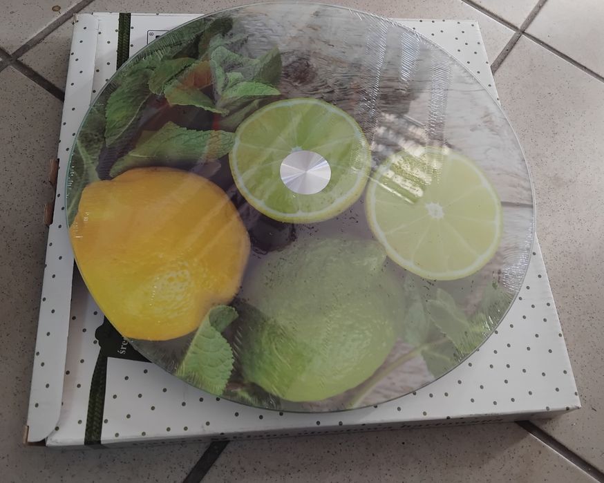 Nowa szklana obrotowa patera owoce 30cm