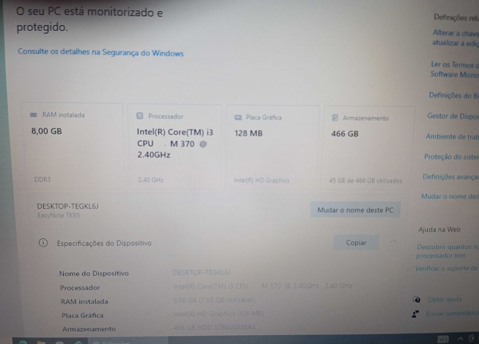 Portátil Packard bell