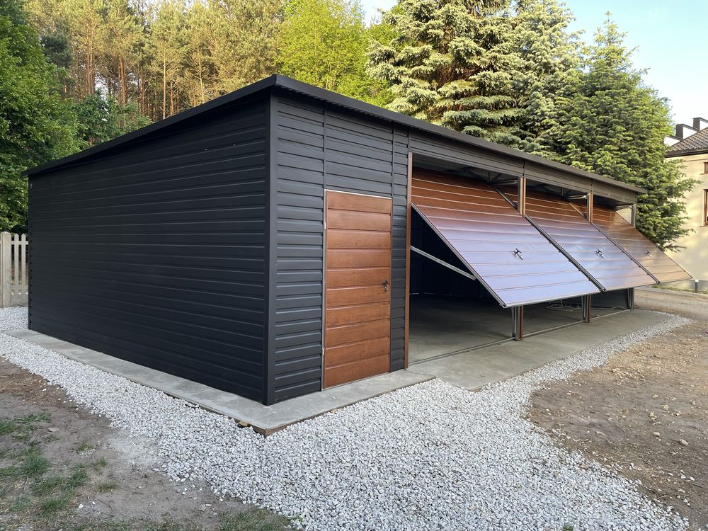 Garaż blaszany, hala 9x5.5 + pomieszczenie gospodarcze 2x5.5. Antracyt