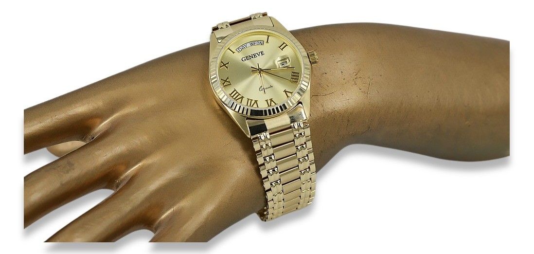 Prześliczny złoty zegarek damski 14k 585 Geneve mw013ydg&mbw006yo-f Wr
