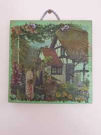 "Zoo Geranium" obraz na drewnie  170×170 mm. Rękodzieło.