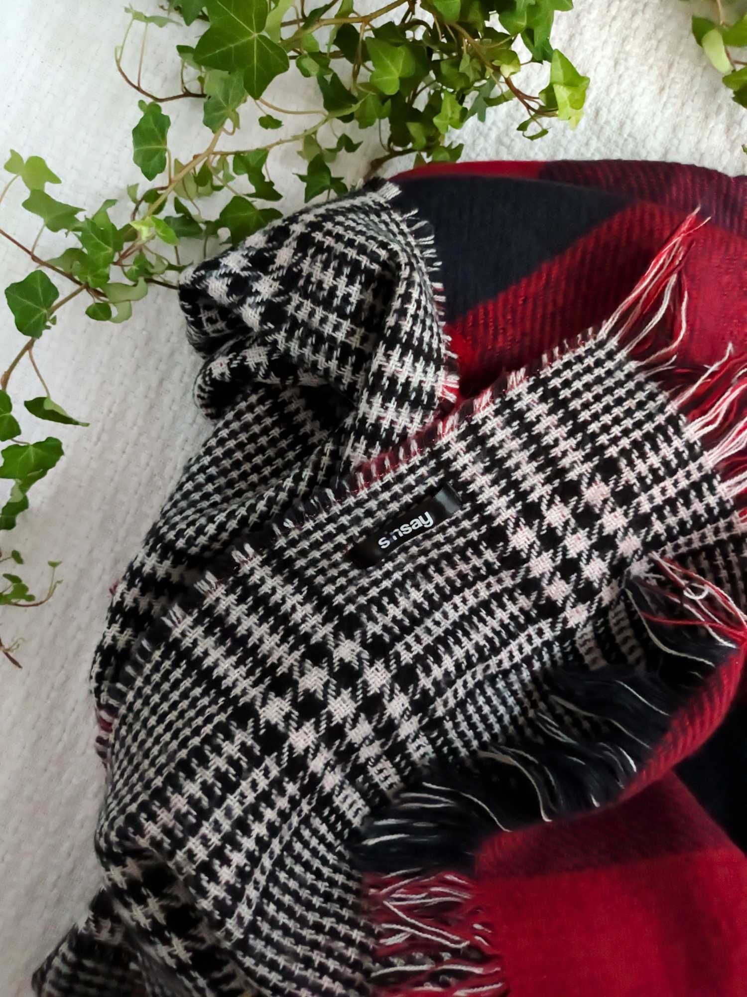 Gruby szalik zimowy pepitka kratka szkocka tartan zimowy
