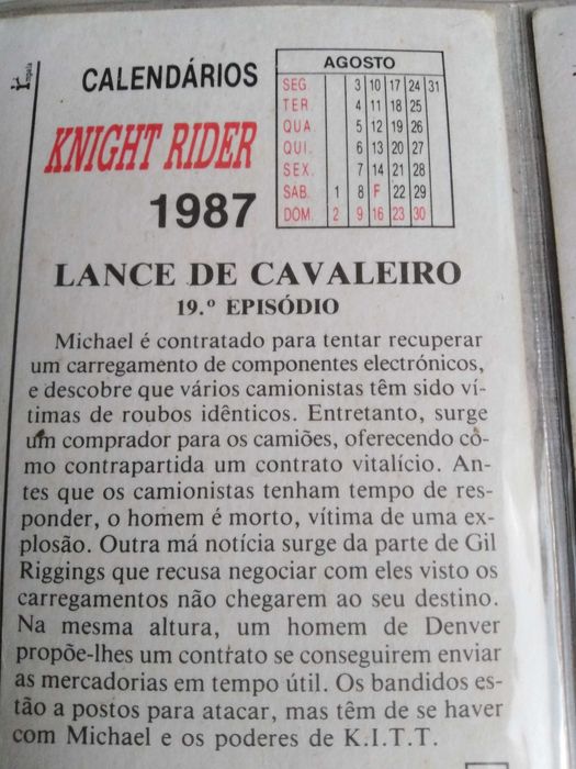 Knight Rider-Justiceiro 13 calendários de  1987.