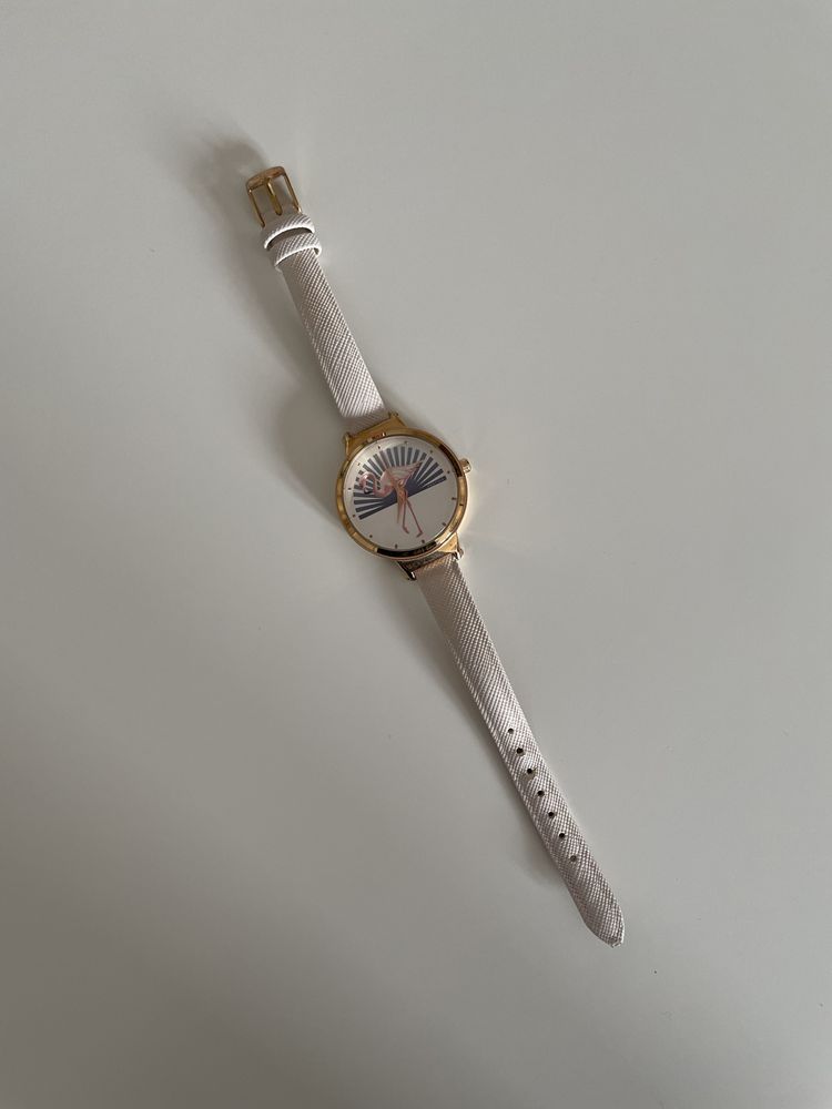 Złoty zegarek skórzany pasek flaming tarcza zegarka Parfois