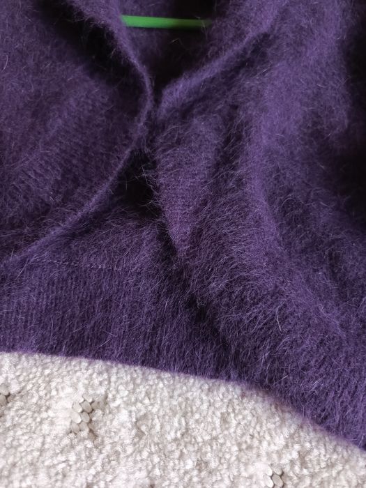 fioletowy kardigan Monsoon puszysty miękki elegancki bolerko z angorą