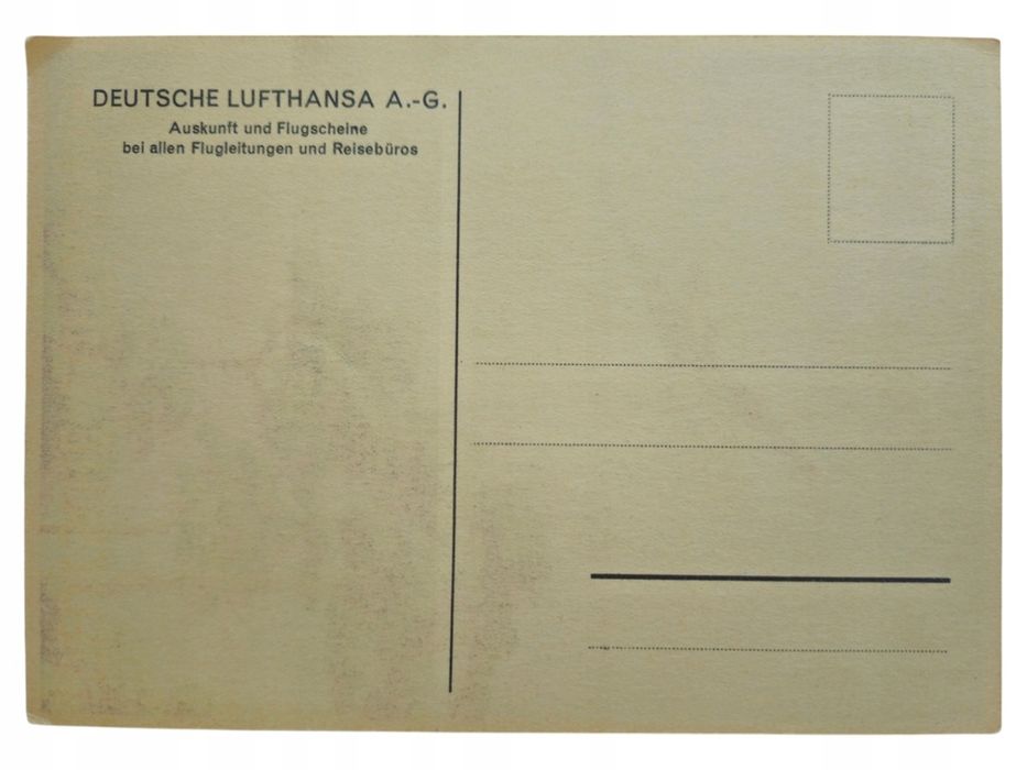 1x Deutsche Lufthansa Pocztówka Siegwardt Samolot Lata 30 Oryginał