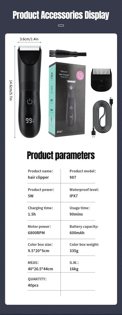 NOWY Trymer do włosów, bezprzewodowy, bateria 600MAH! , Lcd, 7000 obr/