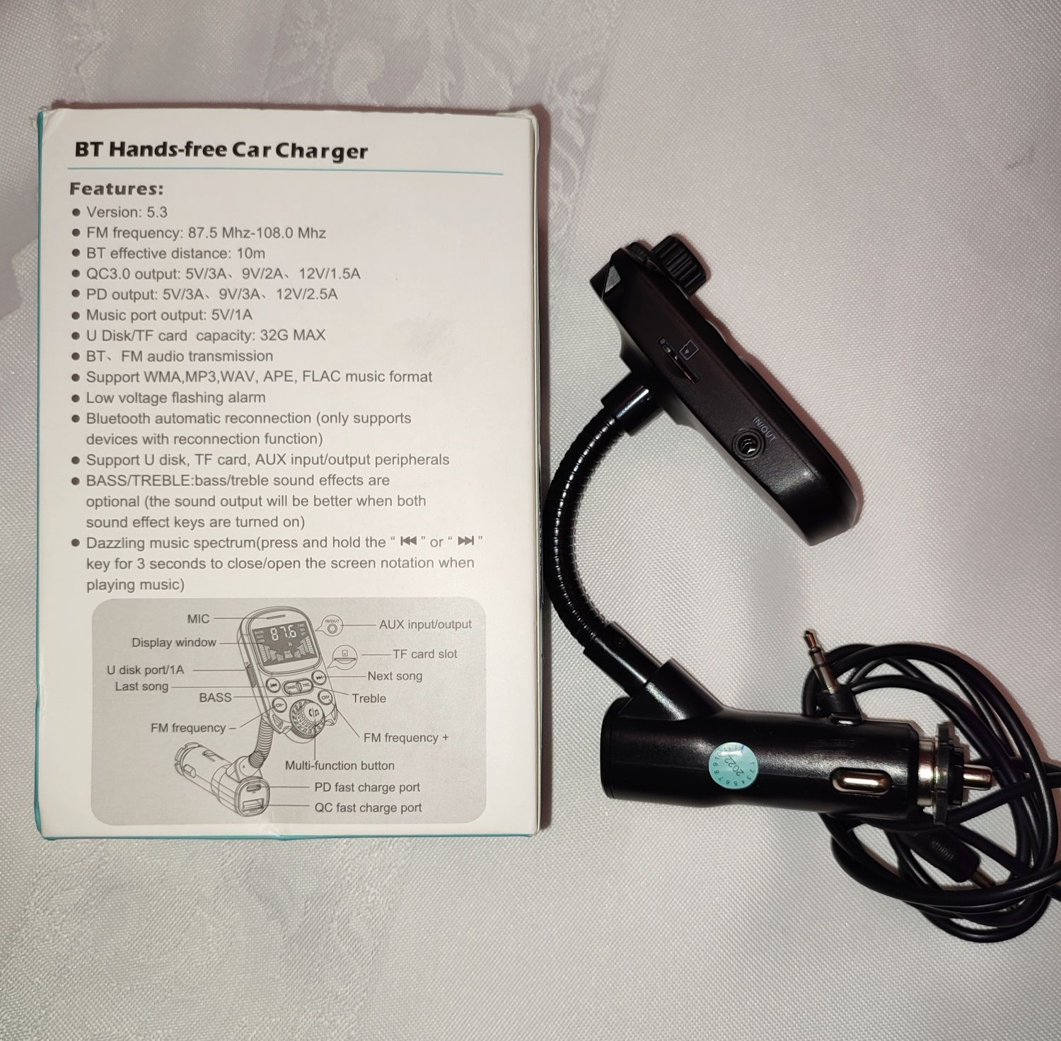 Zestaw głośnomówiący Bluetooth, MP3...